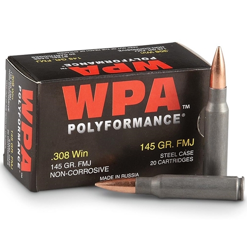 308CFMJ - Wolf Polyformance 308 Winchester Ammo 145 Grain FMJ Steel Case (20ct)